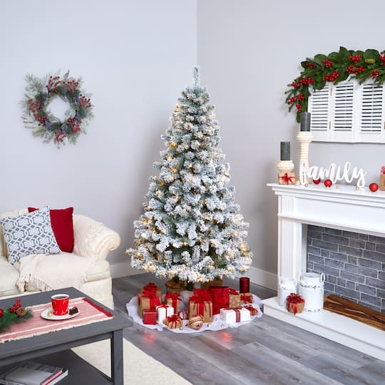 6ft. Pre-Lit Flocked West Virginia Fir Artificial Christmas Tree, Clear LED Lights